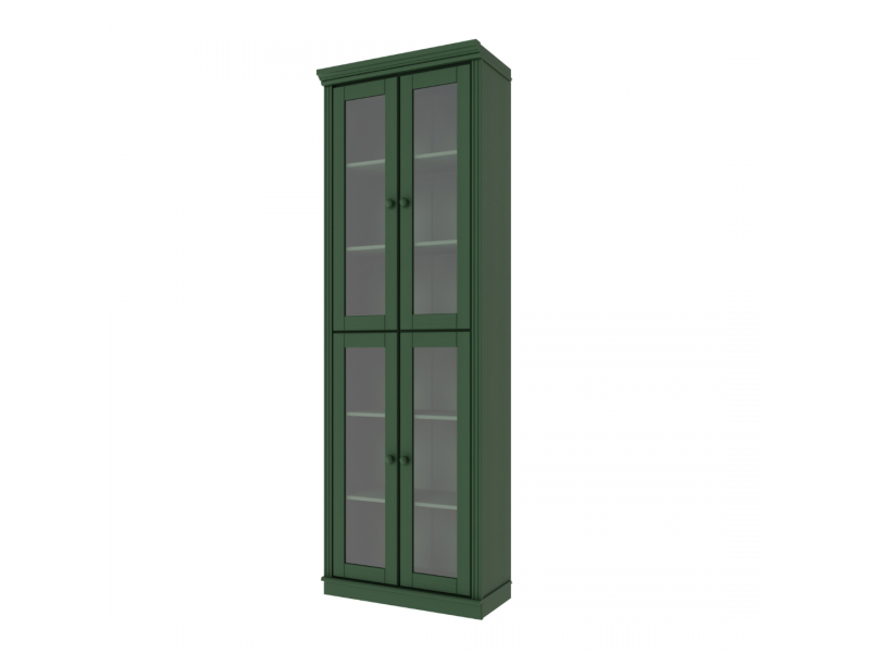 Estante Biblioteca 220 cm em Madeira Maciça com 4 Portas de Vidro com acabamento na cor verde | Coleção Biblioteca